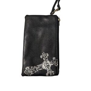 💖Ed Hardy Black Leather Wristlet Purse With Embroidered Cross Design & Zipper
